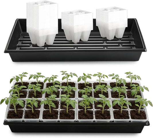 5 Pack Heavy Duty 1020 Trays and 40 Pack Clear 4 Cell Seed Starter Trays with Drainage Holes - Reusable Seed Starter Kit for Seed Germination & Plant Propagation (5 Sets)