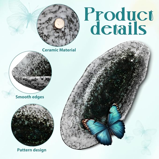Butterfly Puddler Garden Stone, 8.25inch Outdoor Butterfly Feeder Bee Watering Station Ceramic Bird Bath Water Food Holder for Feeding for Yard Lawn Decoration