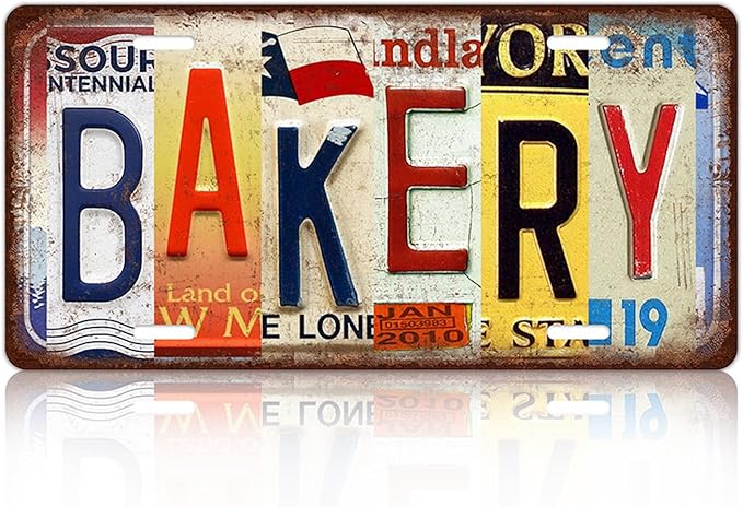 Vintage Bakery Metal Tin Sign License Plate Wall Decor 12 x 6 Inches