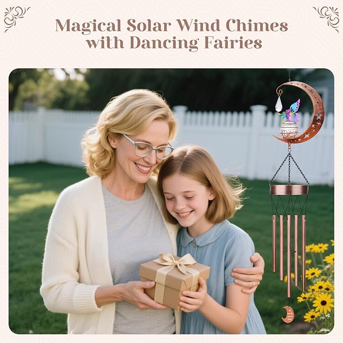 JYPS Fairy Solar Wind Chimes, 40-Inch Large Waterproof Windchimes for Outside with Glowing Crackle Glass Ball, Garden Patio Yard Decor Christmas Day Birthday Unique Gifts for Women Mom Grandma Wife
