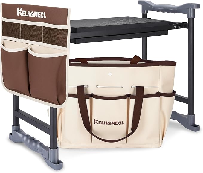 Garden Kneeler and Seat, Extra Wide Thick EVA Pad, Heavy Duty Foldable Garden Bench Holds 350lbs, Ergonomic Kneeling Stool with Garden Tool Pouches, Gardening Gifts for Women, Men, Seniors