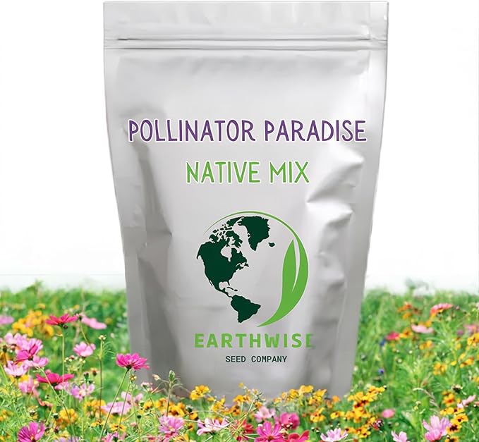 Earthwise Pollinator Paradise Native Wildflower Seed Mix – Bee and Butterfly Friendly, Organic, Season-Long Blooms, Low Maintenance, Drought Tolerant, Pet Safe – Covers Up to 1,200 sq ft, 1/2 lb
