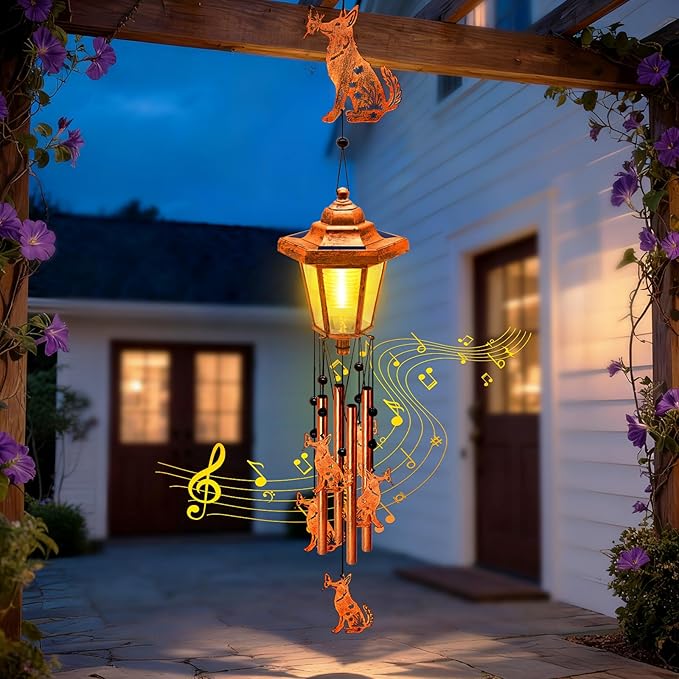 Large Solar Dog Wind Chimes with Wind Catcher/Solar Decor Light to Create a Zen Atmosphere Suitable for Outdoor, Garden, Patio Decor Classic Bronze Wind Chimes as A Sympathy/Memorial Gift for Unisex