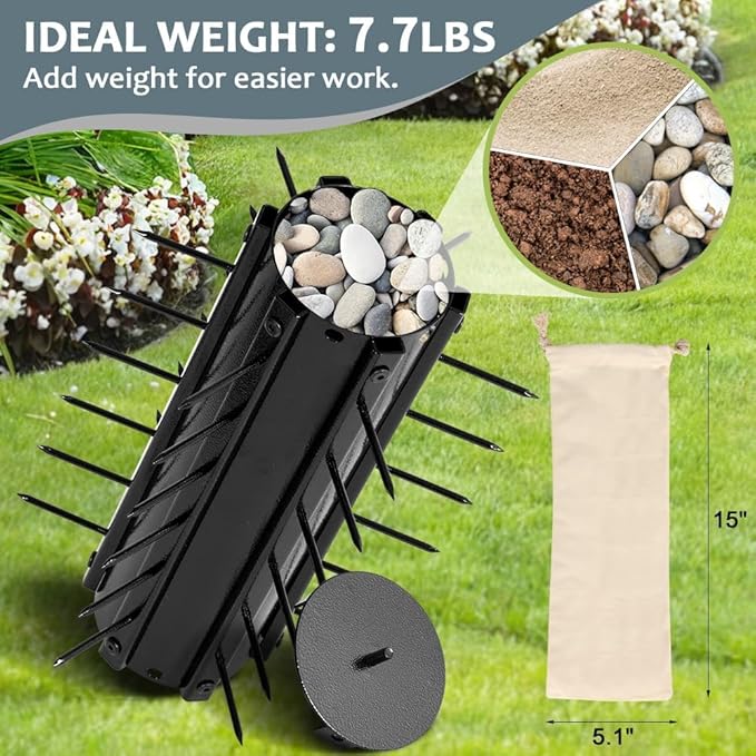 KELIXU Lawn Aerator Tool, 17” Manual Lawn Aerators Roller, Heavy Duty Rolling Lawn Air Aerator Tool with Spike Row, 58.5” H Grass Lawn Aeration Tool, Yard Tools for Garden, Cropland to Loose Soil