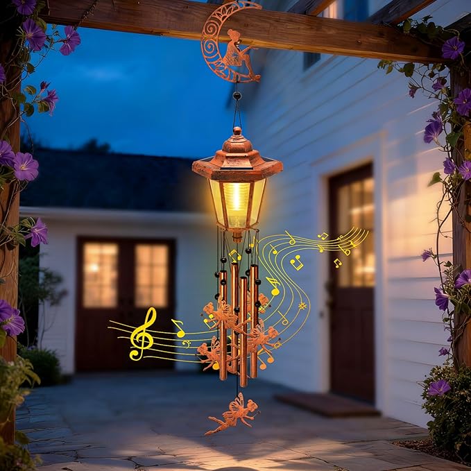 Large Solar Moon Fairy Wind Chimes with Wind Catcher/Solar Decor Light to Create a Zen Atmosphere Suitable for Outdoor, Garden, Patio Decor Classic Bronze Wind Chimes as A Memorial Gift for Unisex