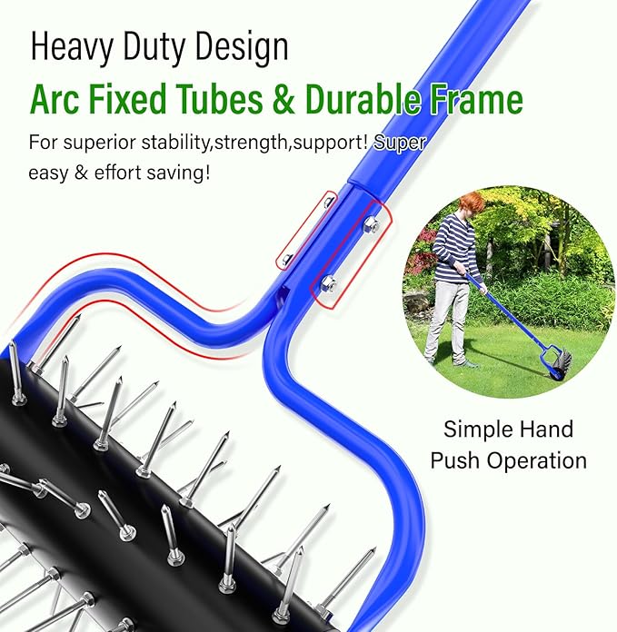 Yard Aerator Roller,Manual Lawn Spike Aerator,Heavy Duty Lawn Aerator Machine with 54 Spikes,79" Adjustable Handle Manual Push Aerator Lawn Tool,Lawn Aeration for Lawn Care & Soil Penetrat