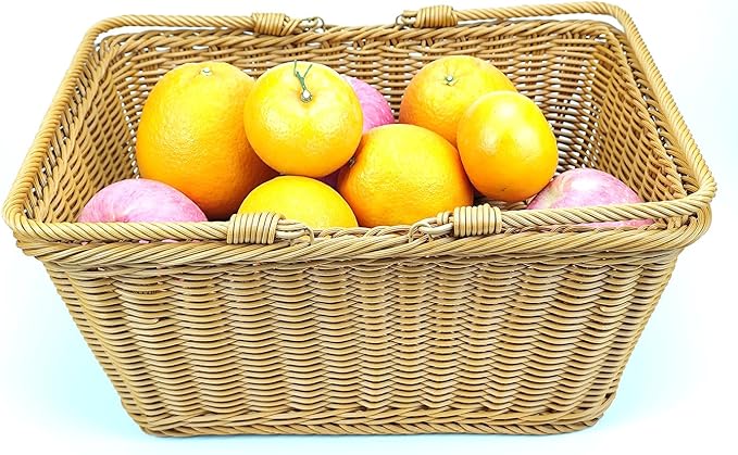 ANRUIDE 15.8"Poly Wicker storage Baskets,Handmade Woven Basket Harvest Basket Wicker Storage Basket for Picnic, Easter, Organizing, Gathering Vegetables(15.8" x 11.8") Brown