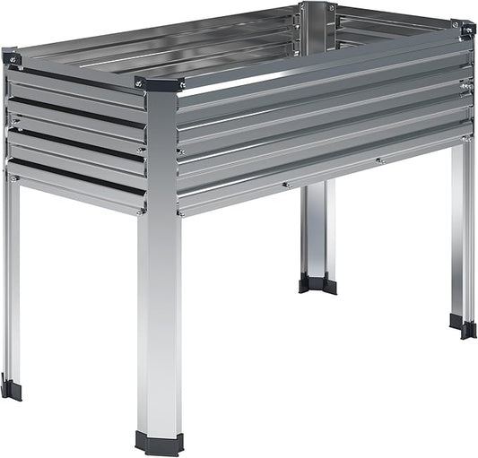 Galvanized Raised Garden Bed with Legs,48×18×30in Elevated Planter Box for Backyard,Outdoor Garden, Patio, Balcony, 300lb Capacity,Silver