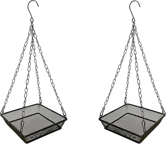 2 Pack Hanging Bird Feeder Tray Platform Metal Mesh Seed Tray for Bird Feeding Outdoor Garden Decoration for Backyard Attracting Wildbirds
