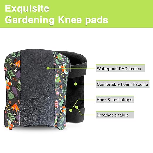 2 Pack Garden Knee Pads for Women, Lightweight Waterproof KneePads for Gardening, Anti Slip Leather Foam Padding Kneeling Pads for Flooring and Carpet Cleaning, House work, Gardening Maintain, Knee Protector, Butterfly