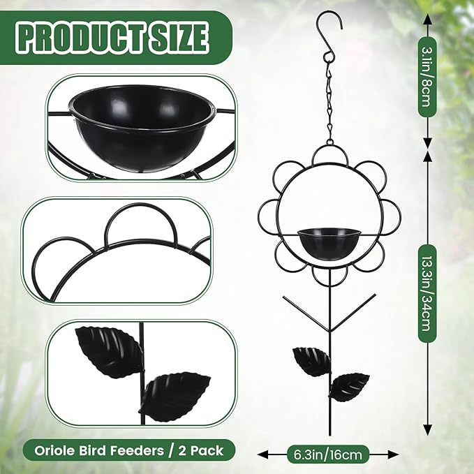 Hushee 2 Pack Oriole Feeder for Outdoors Jelly and Oranges Fruit Metal Bird Feeder Outdoor Garden Metal Hanging Drinking Container Hummingbird Jelly for Outdoors Hanging Garden Patio, 13.4 H x 6.3 W