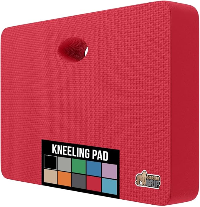 GORILLA GRIP Extra Thick Patent Pending Soft Foam Kneeling Pad, Supportive Large Cushion Knee Pads for Gardening, Baby Bath Time, Dirt and Water Resistant, Workout and Garden Supplies, 17.5x11, Red