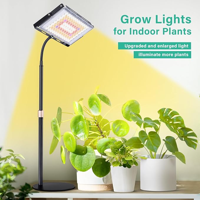 LBW Grow Light for Indoor Plants, 96 LED Full Spectrum Plant Light for Indoor Plants, Large Desk Grow Lamp with 4H/8H/12H Timer, 6-Level Brightness, Height Adjustable, Flexible Gooseneck