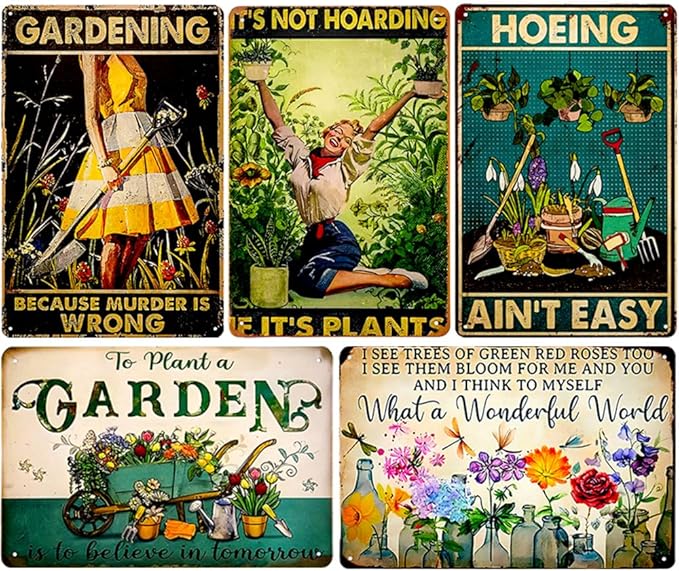 Rosjoy Funny Garden Signs for Outside - Unique Gardening Gifts for Women，12"x8" Metal Garden Decor for Wall Art, Yard Greenhouse, Outdoor, Patio, Porch Decoration