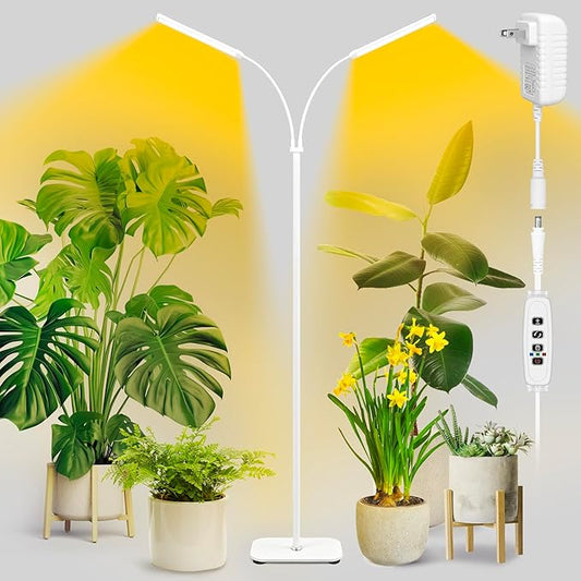 Plant Grow Light for Indoor, Full Spectrum Dual Heads Grow Light, 66.5in Extendable Stand,144 LEDs,10-Level Dimmable, Auto Timer, Adjustable Gooseneck Floor Lamp for Tall Large Plants