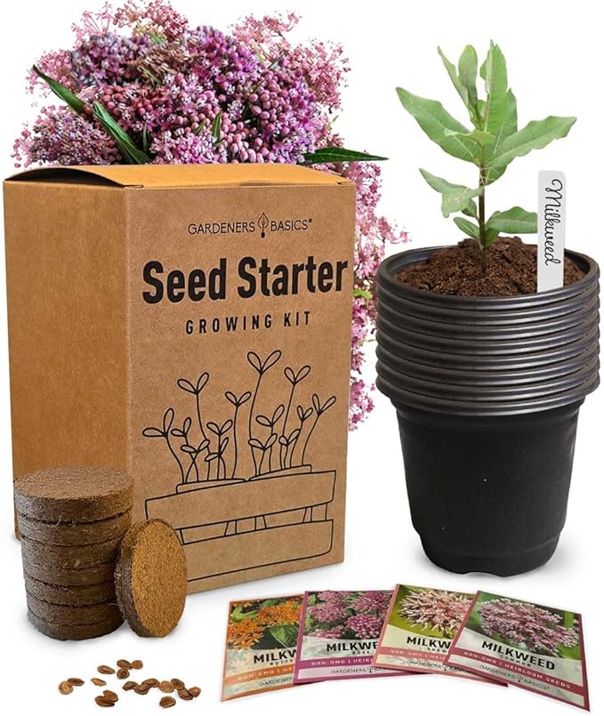 Butterfly Milkweed Seeds Starter Kit – Grow 4 Beautiful Milkweed Varieties – Non-GMO Heirloom Seeds, Complete Indoor & Outdoor Butterfly Grow Kit, Perfect for Monarch Butterflies & Pollinators