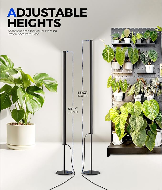 Barrina T1S Standing Grow Light for Indoor Plants with Timer, 65W 5000K High PPFD Full Spectrum, Tera Series Vertical Grow Lights Adjustable Height 5FT-5.6FT, Foot Switch, Non-Glare Design, Black