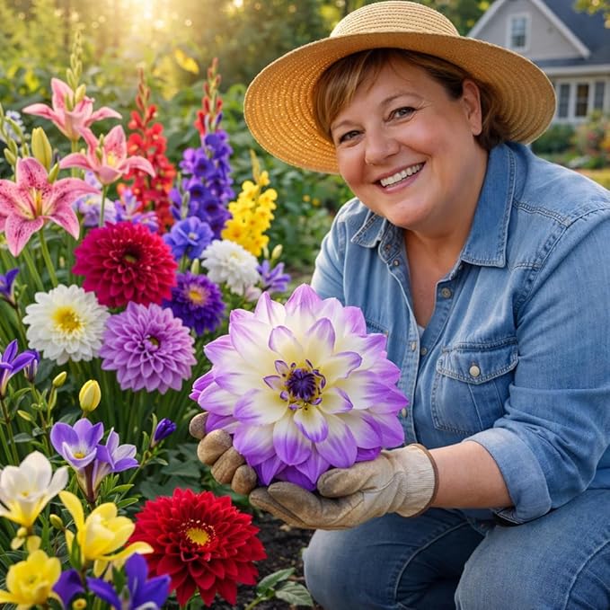 Luxury Front-Yard Colorful Dream Bulb Collection (32 Bulbs) — Dahlias, Gladiolus, Lilies, Dutch Iris & Freesia | Easy to Plant | Pollinator Garden, Deer-Resistant | Spring Planting, Summer Bloom