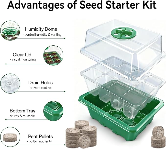 Halatool Seedling Trays Seed Starter Kit- Plant Germination Tray with Dome and Tray Base for Growing and Cloning (4 Set-Green)