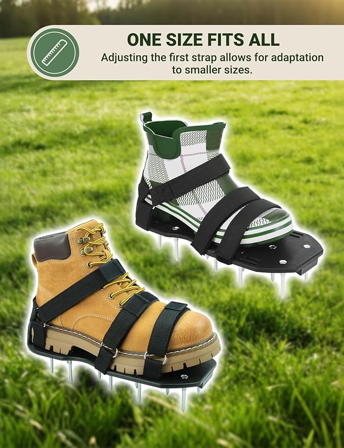 Lawn Aerator Shoes with Hook & Loop Straps for Effectively Aerating Lawn Soil, One Size Fits All Free-Installation Heavy Duty Spiked Sandals Shoes for Yard Grass Garden Black