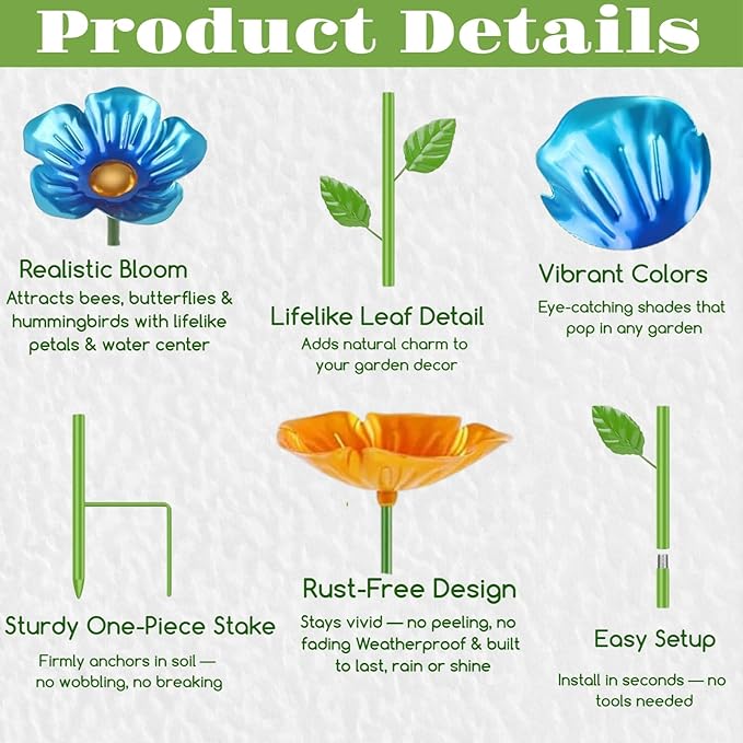 4 Pack Bee Watering Station Outdoor, Metal Flower Stake Feeder for Bees, Butterflies and Hummingbirds, Colorful Garden Yard Decor for Pollinators
