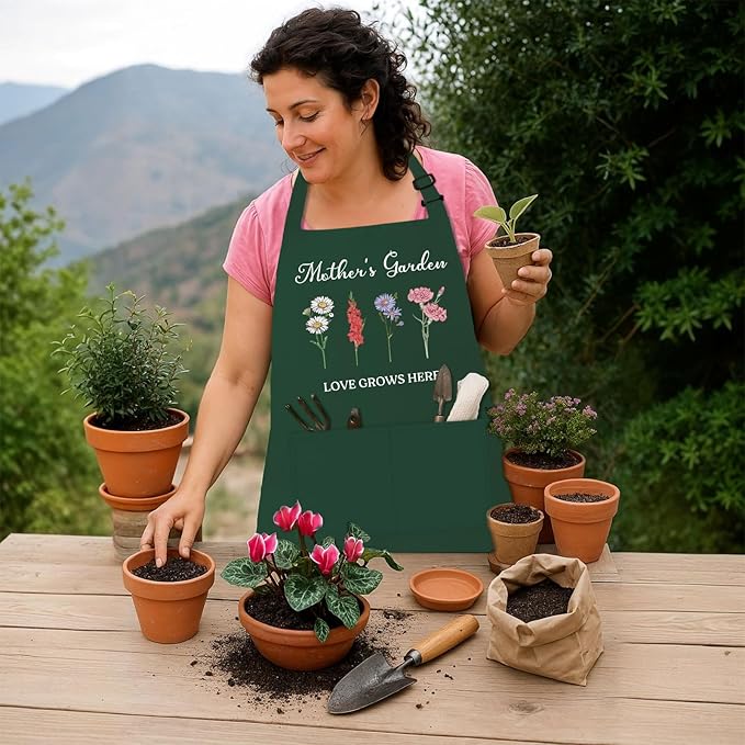 Garden Aprons for Mom, Mothers Day Apron Gifts for Mother Wife, Gardening Gifts for Gardeners, Kitchen Cooking Apron