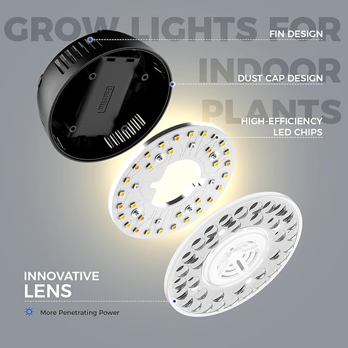 Barrina Orbgrow OG09 Puck Grow Light with Timer, 660nm Red LEDs, 36W(4 x 9W, 540 Watt Equiv), Full Spectrum Plant Light for Indoor Plants, Magnetic & Linkable, 5 Levels Dimmable, 4 Packs, Black