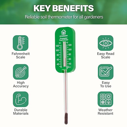 Greenhouse Soil Thermometer – Durable Probe for Measuring Soil Temperature in Gardens, Propagators, Seeds, and Plants
