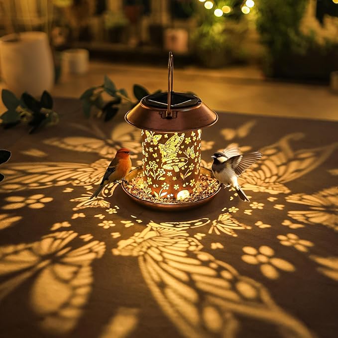 Bird Feeders for Outdoors Hanging Metal Butterfly Solar Bird Feeder Waterproof Solar Lantern Decor Garden Gifts for Women Mom Friends Birds Lovers Decoration for Yard,Patio,Lawn,Christmas