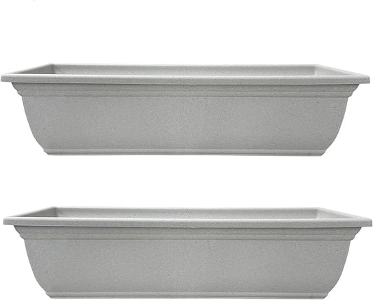 The HC Companies 24 Inch Mojave Window Planter Box with Drainage Holes, Lightweight UV-Resistant Plastic Outdoor Planters, 2-Pack Flower Box for Garden & Home Decor, Granite