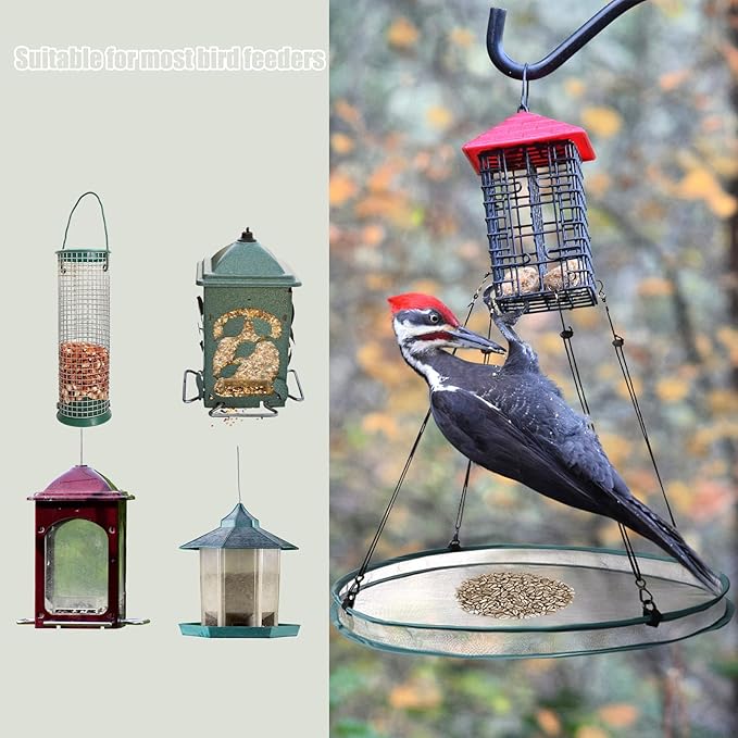 2pcs Bird Feeders for Outdoors, 16 Inch Bird Feeder Tray Large with 8 Hanging Ropes Hanging Mesh Seed Tray Platform for Yard Garden Backyard (Green)