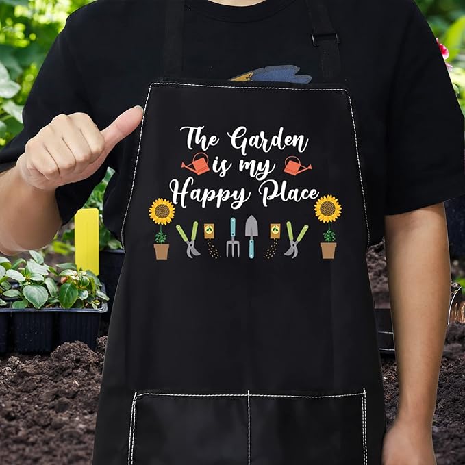 WZMPA Gardening Apron With Pockets Gardener Gifts The Garden Is My Happy Place Adjustable Apron For Gardener Florist