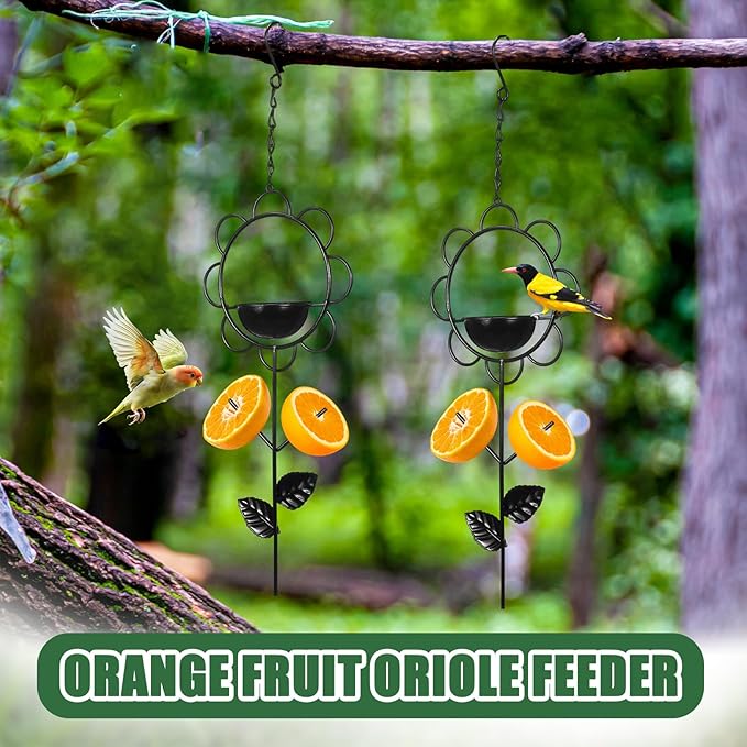 Hushee 2 Pack Oriole Feeder for Outdoors Jelly and Oranges Fruit Metal Bird Feeder Outdoor Garden Metal Hanging Drinking Container Hummingbird Jelly for Outdoors Hanging Garden Patio, 13.4 H x 6.3 W