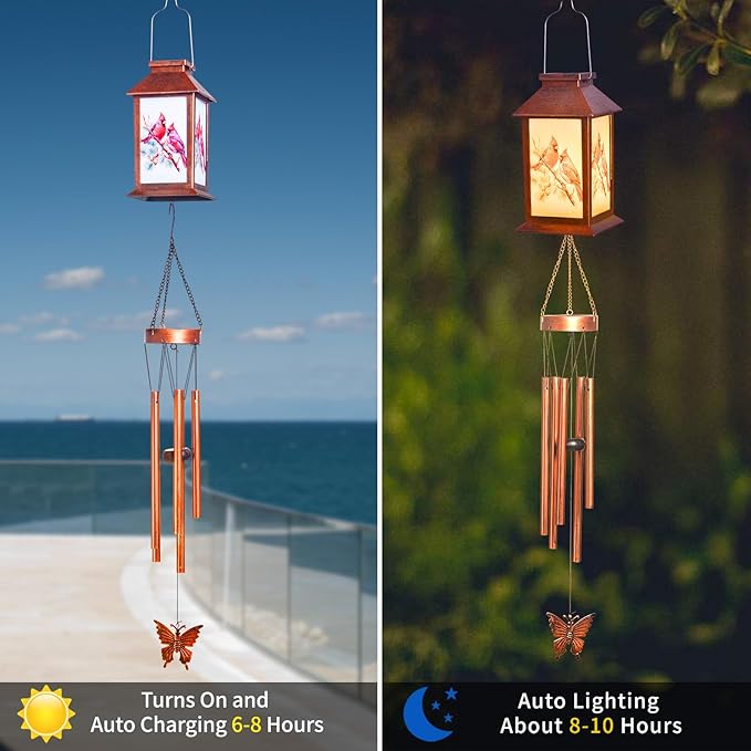 Sparrow Lighten House Wind Chimes with Lantern & Pagoda Roof - Durable Outdoor Wind Chime Decor for Porch, Balcony, Yard - Calming Wind Bells for mom，Friend，Sister，Grandma