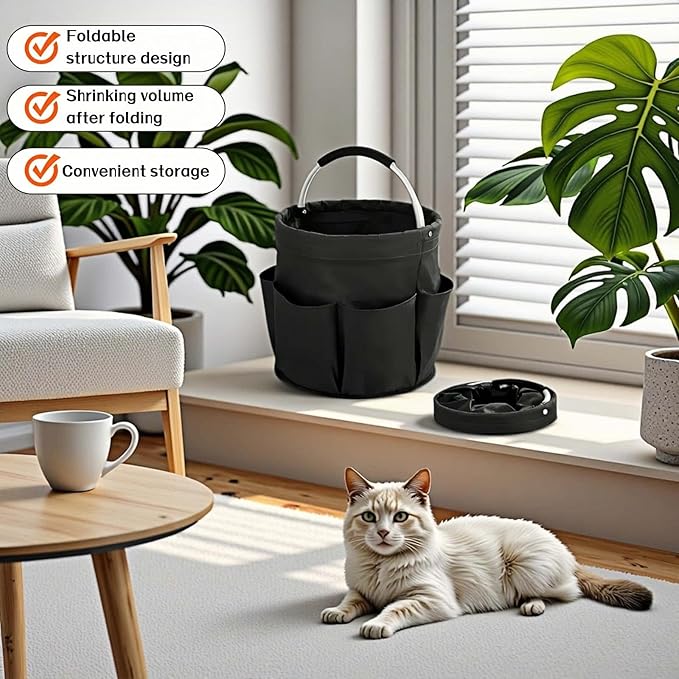 Foldable Storage Basket, Black Oxford Fabric Multi-Pocket Collapsible Basket with Handles:Portable Picnic,Beach,Garden Harvest,Market Shopping Basket,Home Storage,Bathroom Organizer Travel