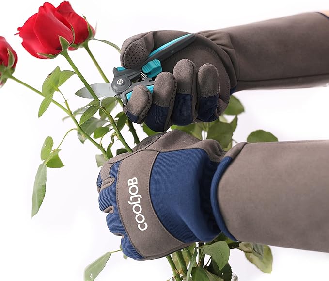 COOLJOB Thorn Proof Rose Pruning Garden Gloves for Men, Long Sleeve Padded Yard Work for Bush, Blackberry, Cactus, Heavy Duty/Puncture Resistant/Machine Washable, Xlarge, Navy