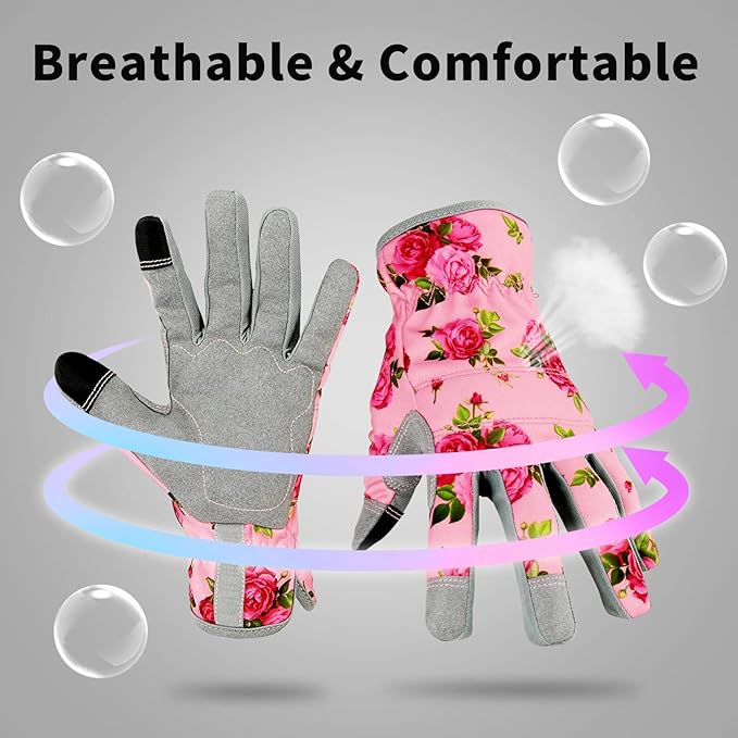 Leather Gardening Gloves for Women, Flexible Breathable Garden Gloves, Thorn Proof Working Gloves for Weeding, Digging and Pruning, Small, Pink