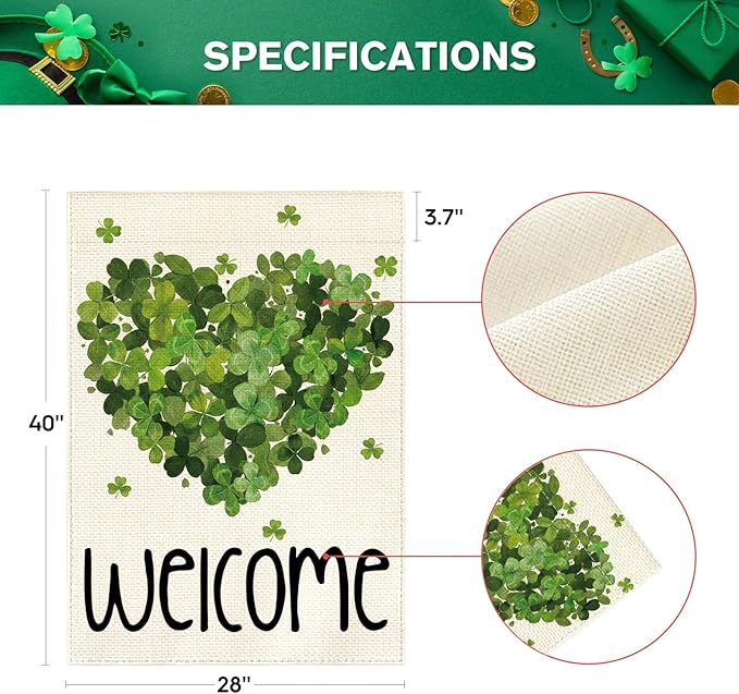AVOIN colorlife St Patricks Day House Flag 28x40 Inch Double Sided Outside, Lucky Clover Shamrock Welcome Holiday Yard Outdoor Flag