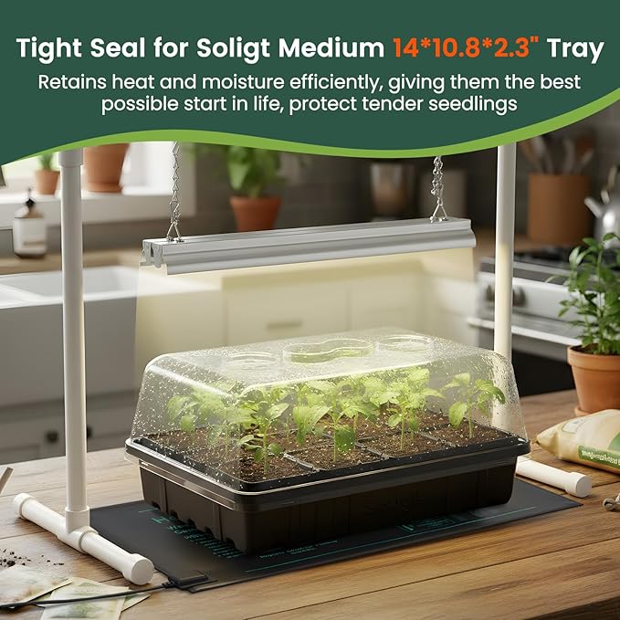 5 Pack 5" High Humidity Domes for SOLIGT Medium 14 * 10.8 * 2.3" Seed Starting Trays, Adjustable Vents, Portable Handle, Clear View, Unobstructed Light