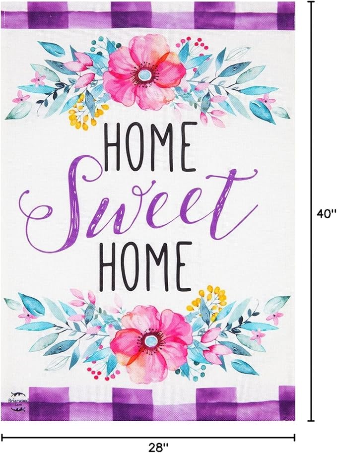 Floral Home Sweet Home Spring Burlap House Flag 28" x 40" Briarwood Lane