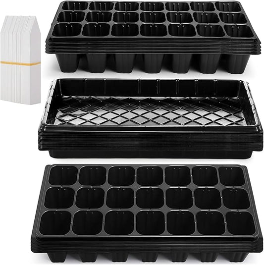 Yinder 20 Pcs Seed Starter Trays Tray Kits with Dome 21 Cells Plug Trays and 1020 Tray No Holes with 100 Pcs Tags Seed Starter Kit for Nursery Germination Plant Propagation Gardening Greenhouse