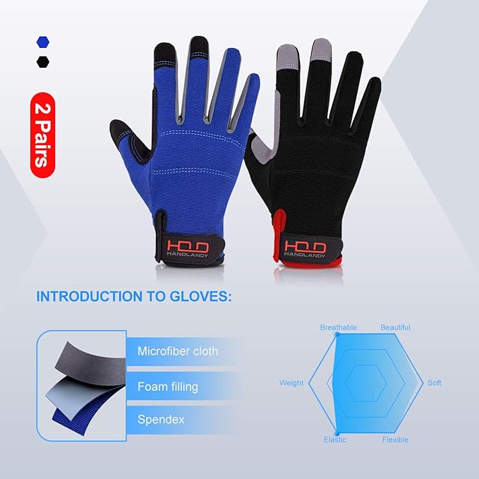 HANDLANDY Work Gloves for Men & Women, Utility Mechanic Working Gloves Touch Screen, Flexible Gardening Gloves for Yard