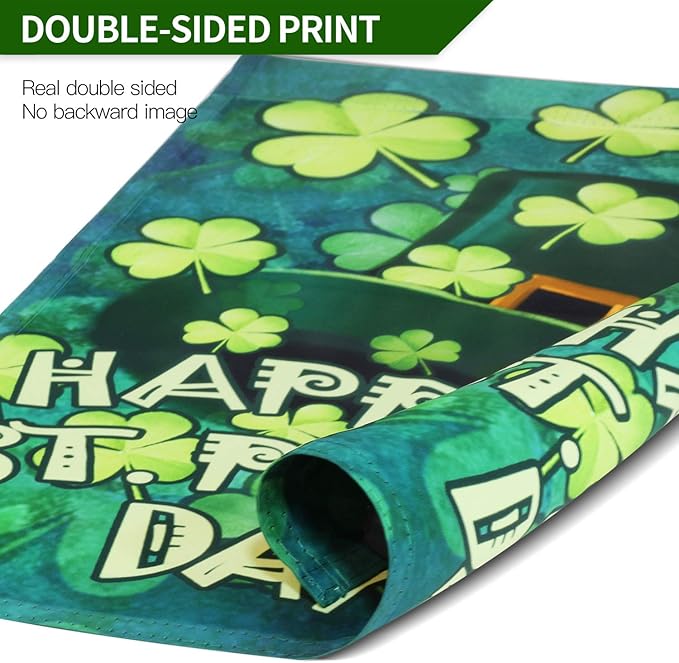 Anley Double Sided Premium Garden Flag, Happy St. Patrick's Day Green Hat with Clover Decorative Garden Flags for Home Decor - Weather Resistant & Double Stitched Yard Flags - 18 x 12.5 Inch
