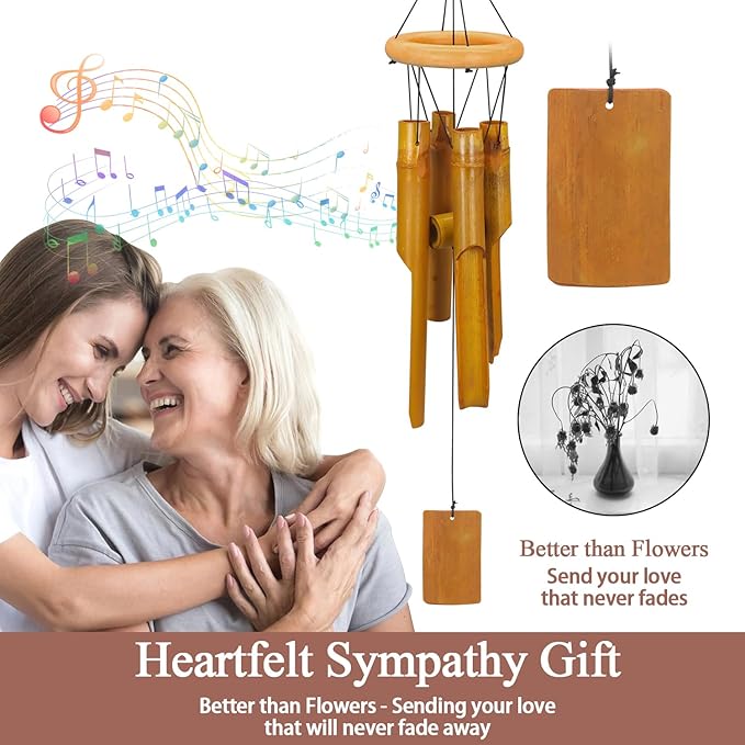 Wind Chimes for Outside, Sympathy Wind Chimes Bamboo Windchimes Outdoors with Natural Sounds, Gifts for Mom, Indoor Outdoor Decorations for Patio Porch Garden and Backyard