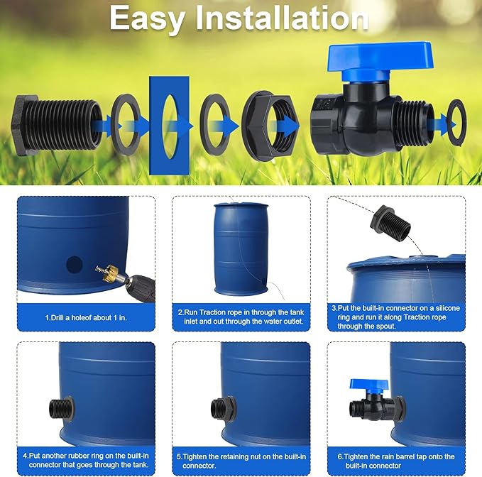PVC Rain Barrel Spigot Kit 3/4 ", Garden Hose Shut Off Valve with Bulkhead Fitting, Rain Barrel Diverter Kit for Water Tanks, Aquariums, Garden Barrel 2 Pack