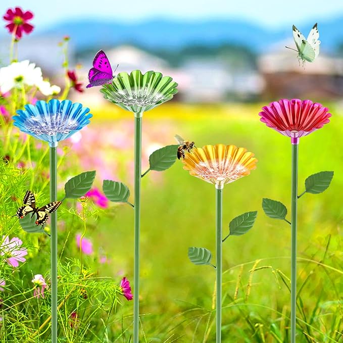 4 Pcs Metal Bee Watering Station, Flower Design Bee Feeder & Butterfly Bath Bowl, Colorful Outdoor Garden Decor for Yard, Patio, Lawn