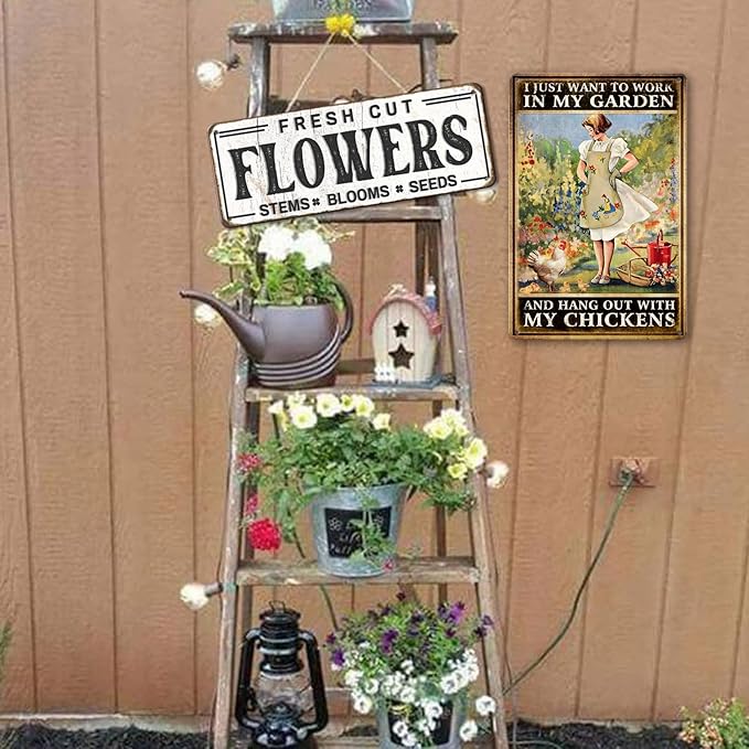 Chicken Signs For Coop Funny Garden Metal Tin Sign Vintage Chicken Sign Decor Farm Signs Outdoor Metal Gardening Girl Poster Tin Sign I Just Want To Work In My Garden And Hang Out With My Chickens