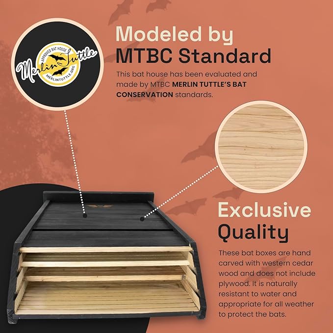 WildYard Bat Houses for Outdoors - Black 3 Chamber Model - Pole, Wall & Tree Mount Bat Roosting Box & House Kit for Backyard