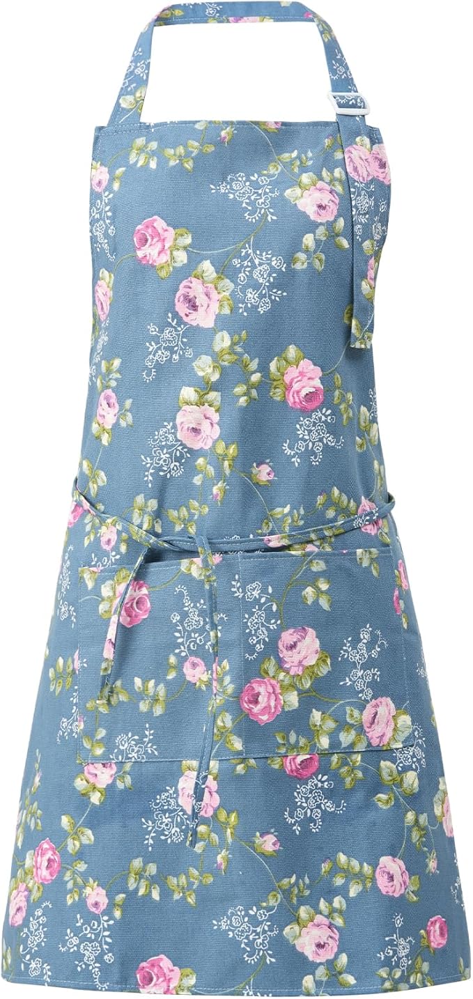 DILLMAN Aprons for Women with Pockets Cotton Linen Cooking Kitchen Baking Soft Durable Floral Gardening Apron