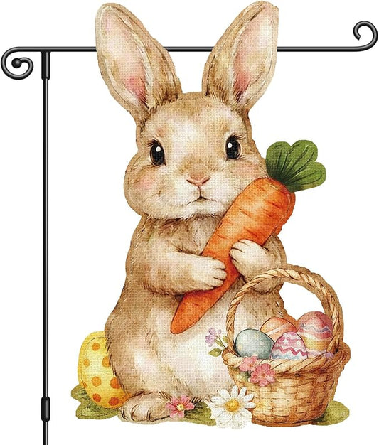 Heyfibro Happy Easter Bunny Garden Flag Banner Double Sided 12.6x18.9 Inch Cute Rabbit Garden Flag Small Yard Flags for Outside House Farmhouse Holiday Easter Outdoor Decorations